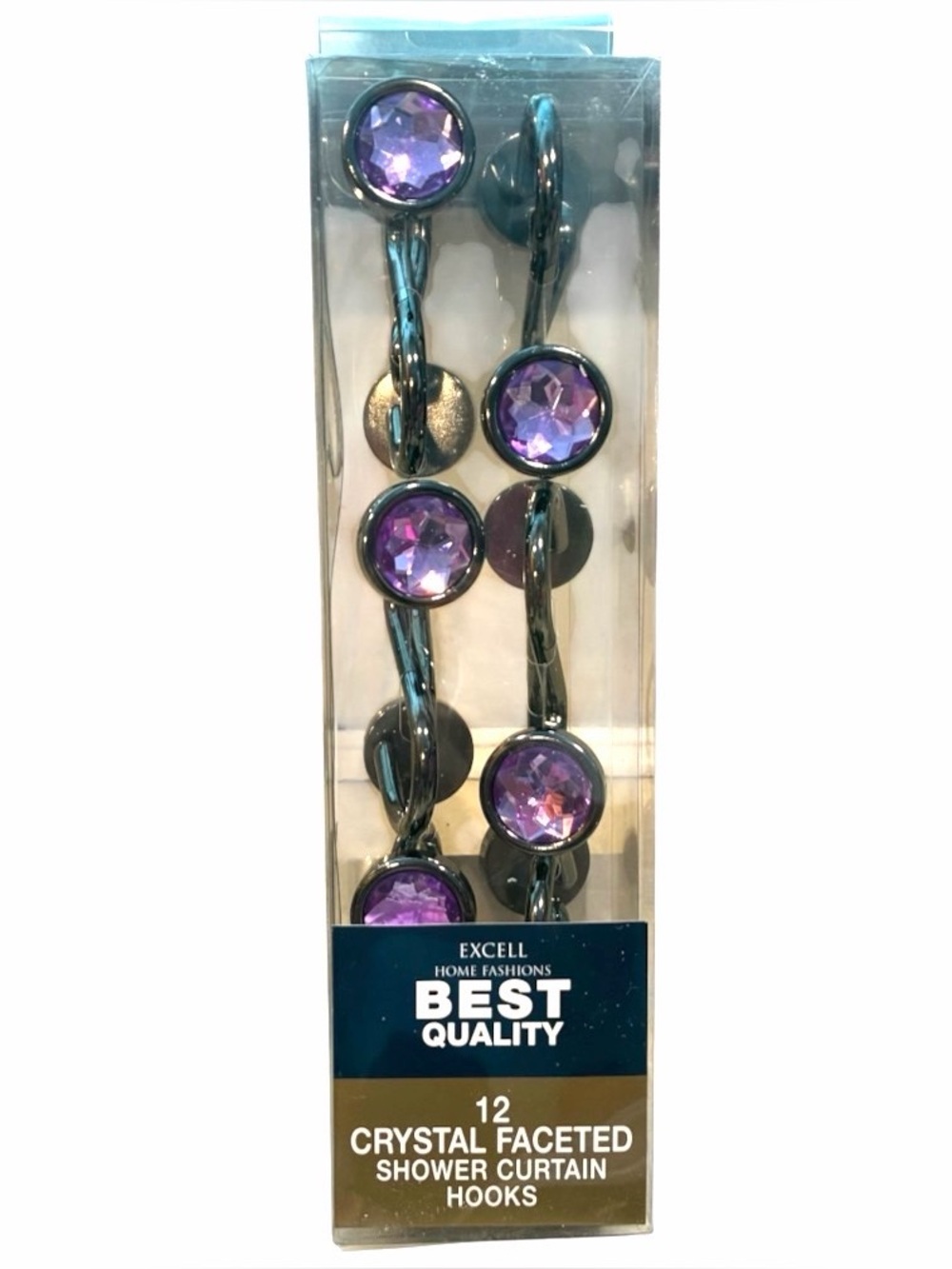 Crystal Faceted Amethyst Shower Curtain Hooks Set Of 12 Excell Home Fashions NEW